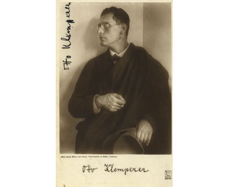 KLEMPERER OTTO: (1885-1973) German Conductor & Composer. Vintage signed sepia postcard photograph of Klemperer standing in a 