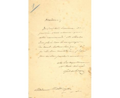 DE LESSEPS FERDINAND: (1805-1894) French Diplomat, developer of the Suez Canal. A.L.S., Ferd. de Lesseps, one page, 8vo, n.p.