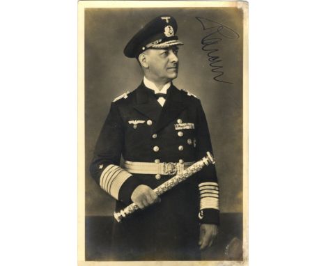 RAEDER ERICH: (1876-1960) German Admiral of World War II. Vintage signed postcard photograph of Raeder standing in a three qu