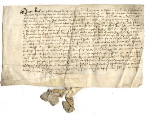 [HENRY VIII]: (1491-1547) King of England 1509-47. Manuscript document from the reign of King Henry VIII, one page (vellum), 