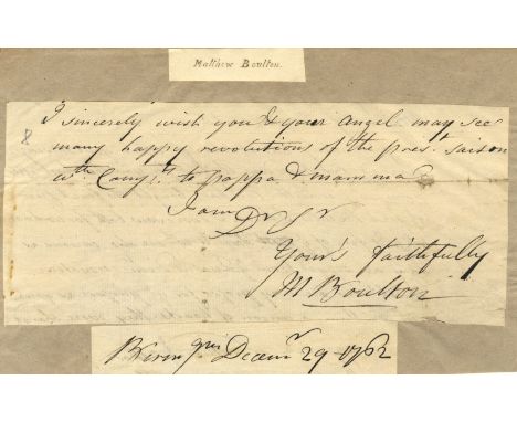 BOULTON MATTHEW: (1728-1809) English Manufacturer, the business partner of Scottish Engineer James Watt. Rare ink signature (