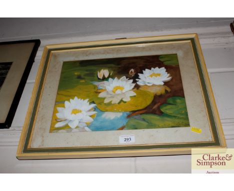 Watercolour study of a lily pond, by K Jeivis