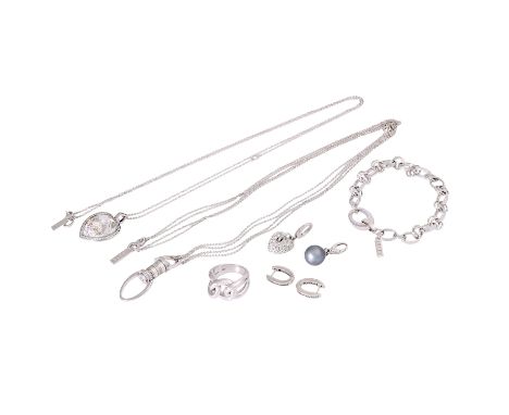 JETTE JOOP 7-teiliges Konvolut Silberschmuck, best. aus 2 Ketten mit Anhänger (L: 58-78 cm und 50-80 cm), 2 Anhänger, 1 Armba