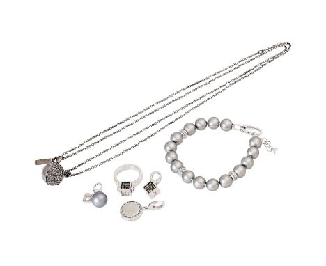 JETTE JOOP 6-teiliges Konvolut Silberschmuck, best. aus 1 Kette mit Anhänger (L: 70-90 cm, brüniert), 1 Ring (Weite 57), 1 Ar