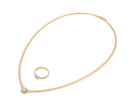 Schmuckkonvolut 2-teilig, GG 18K, 28.7 g, Händlerkonvolut bestehend aus 1 Ring Weite 58 und 1 Collier 48 cm, mit Diamanten, G