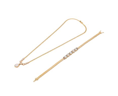 Schmuckkonvolut 2-teilig, GG 18K, 35,4 g (netto ohne Steine ca. 34 g), Händlerkonvolut bestehend aus 1 Armband 20 cm und 1 Co