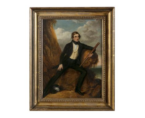 ATTRIBUTED TO RAMSAY RICHARD REINAGLE RA (1775 - 1862)Portrait of a Young Gentleman, full length, sitting by a rocky coastlin