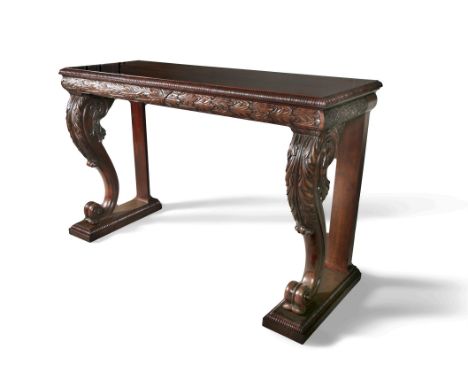 AN IRISH WILLIAM IV MAHOGANY RECTANGULAR CONSOLE TABLE BY GILINGTON DUBLIN, the top banded with fluted rim above a frieze and