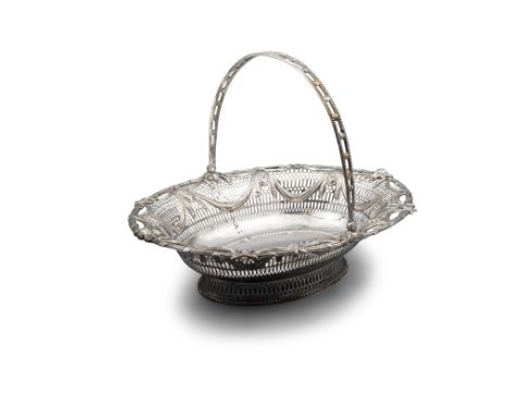 A GEORGE III SILVER OVAL CAKE BASKET, London 1776, mark of Charles Aldridge and Henry Green, with pierced beaded swing handle