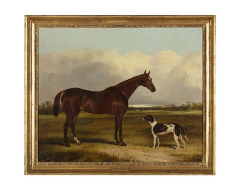 JOHN DALBY (1810–1865)A racehorse and hound in landscapeOil on canvas, 50 x 60cmSigned and dated 1850Condition Report:  Very 