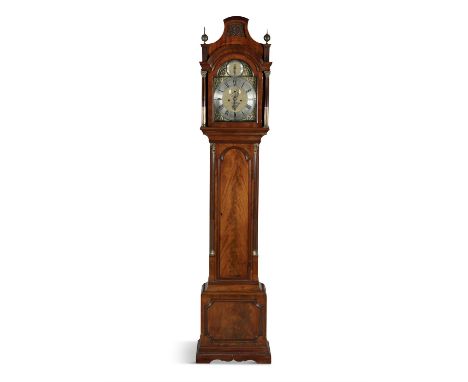 A GEORGE III MAHOGANY CASED LONGCASE CLOCK, by Thomas Hunter of London, the pagoda topped hood with blind fretwork panel and 