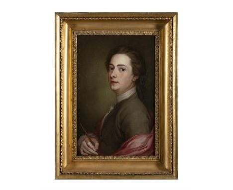 MARCELLUS LAROON (1679 - 1772)Portrait of James MacArdell, holding a porte crayon, half-length Oil on canvas, 59.7 x 40cmProv