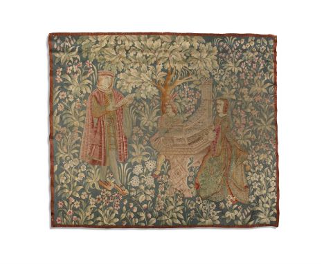 A FRENCH TAPESTRY DEPICTING ST CECILIA PLAYING THE VIOLA AT HER WEDDING, PROBABLY 17TH CENTURY,the patron saint of music depi
