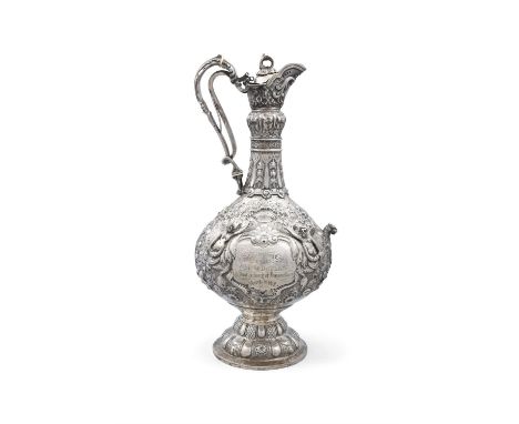 AN IRISH SILVER PRESENTATION 'ARMADA' EWER, Dublin c.1865, makers mark of John Smyth, the lid operating on a spring from the 