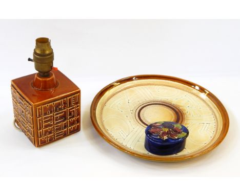 Poole pottery abstract lamp,  a small Moorcroft trinket box and other item