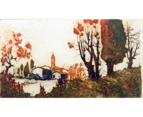 G Mosse
Etching
Church in landscape, signed and dated '88, 10cm x 18cm 