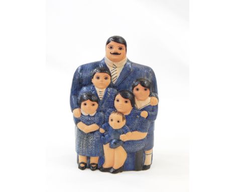 Lisa Larson Gustavsberg pottery family group, figures wearing blue (af) Live Bidding: chipped at base