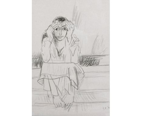 Peter de Francia (1921-2012)
Pencil sketch 
Male figure in robes sitting on steps, signed and dated in pencil, 33cm x 23cm 