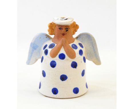 Lisa Larson Gustavsberg  pottery angel candle holder, signed and dated "97"