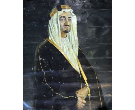 Vasco Lazzolo (1915-1984)
Oil on canvas 
Three-quarter length portrait of a Sheikh in traditional attire, 106cm x 81cm (unfra