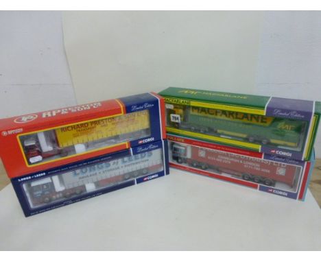 Four boxed Corgi Ltd edn 1:50 haulers including 75602 - Macfarlane, CC12505 R, Preton and son, 75205 Pollock and CC13202 Long