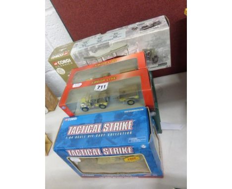 Five boxed military related vehicles including Corgi Tactical Strike M1A1 Abrams Tank US Army, Corgi 69902 British Army Bedfo