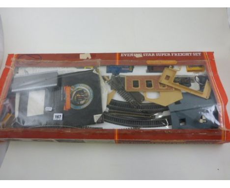 Boxed OO gauge Hornby R539 Evening Star Super Freight Set with engine and tender, box very tatty, with additional accessory i