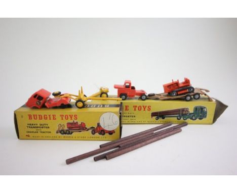 Two boxed Budgie Toys die cast vehicles including 234 Transporter and Tractor (cracked paint, some loss, damage to front cab)