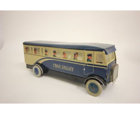 Tin plate clockwork Chad Valley bus in blue and cream