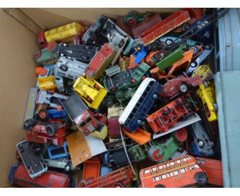 Large quantity of vintage die cast vehicles including Spot On, Corgi, Dinky etc, good models in play worn condition