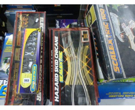 Boxed Scalextric Digital Super GT Set plus Quantity of Boxed Scalextric Items Including Lap Recorder, Hazard Skid Chicane, Ha