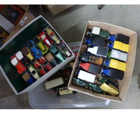 13 Die cast Corgi buses (unboxed) in vg condition and two shoeboxes of unboxed Matchbox Models of Yesteryear