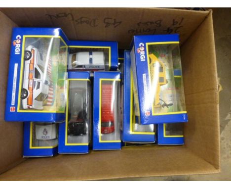 15 boxed Corgi die cast vehicles including Landrover Coast Guard, Police Range Rover and London Taxi