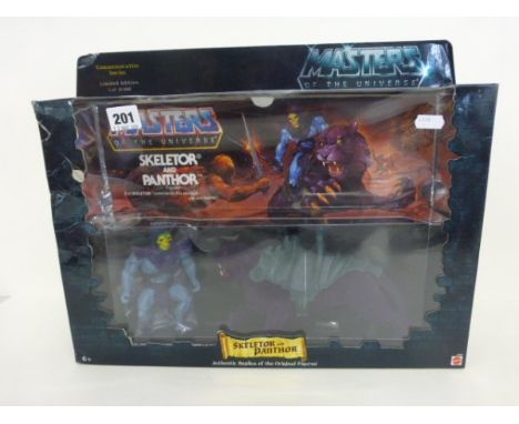 Boxed ltd edn Mattel Commemorative Series Masters of the Universe Skeletor and Panthor figure set, figures excellent, some st