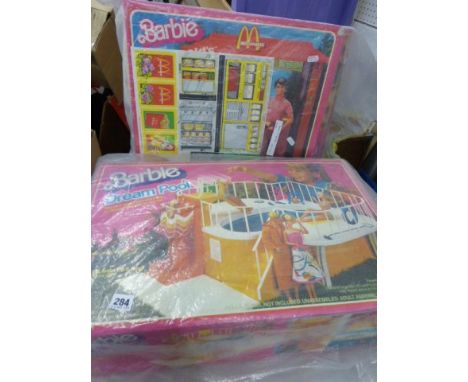 Boxed Mattel Barbie Dream Pool and Barbie McDonalds Restaurant (with damaged box)