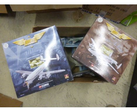 Two boxed Corgi The Aviation Archive planes including Military Lockhead constellation - NSAF and Frontier Airliners Avro Lanc