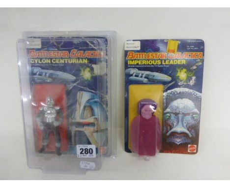 Two Boxed Mattel Battlestar Galactica Figures Including Cylon Centurion (Unpunched, Poor Card) and Imperious Leader (Unpunche