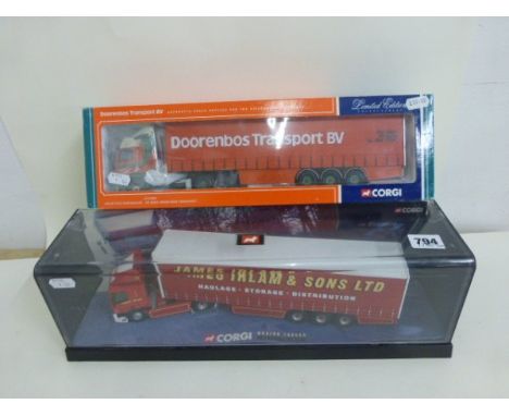 Cased Corgi modern trucks 75401 Leyland DAF Curtainside - James Irlan and sons Ltd plus boxed Corgi Ltd edn CC12408 Volvo FH1