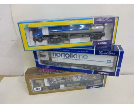 Three boxed Corgi Ltd Edn 1:50 scale commercial vehicles including 75302 JET Leyland DAF Petrol Tanker, CC12204 Norfolkline S