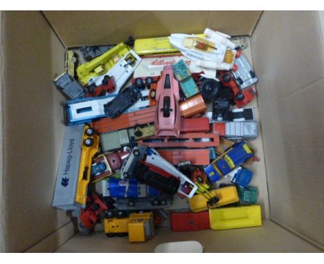 Box of vintage die cast vehicles including Dinky, Corgi etc many Commercials       