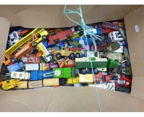 Large quantity of play worn die cast vehicles including Matchbox, Corgi etc