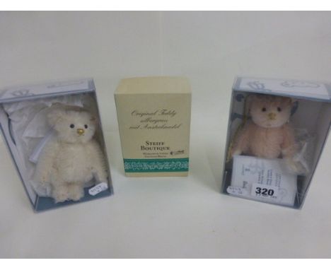 Two boxed Steiff Ornamental Lladro Bears from 2007 and 2008 plus a boxed Steiff Boutique Porcelain Bear Brooch from 1998