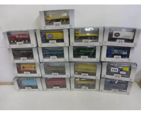 17 Boxed EFE OO scale die cast vehicles including Fiffes Bananas Atkinson Box Van 8 Wheel, Hoover Box Van 6 Wheel, McNicholas