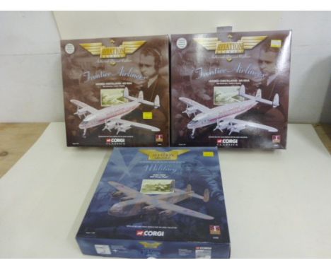 Three boxed Corgi The Aviation Archive planes including Frontier Airliners Lockheed Constellation Air India x2 and Military A
