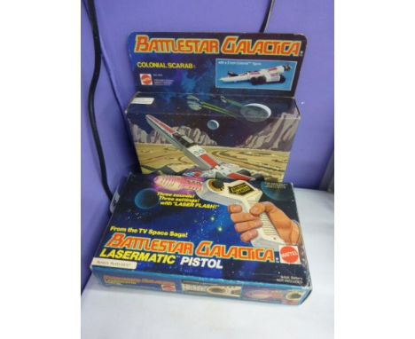 Boxed Mattel Battlestar Galactica Colonial Scarab Land Speed Vehicle 2534 and Boxed BG Lasermatic Pistol