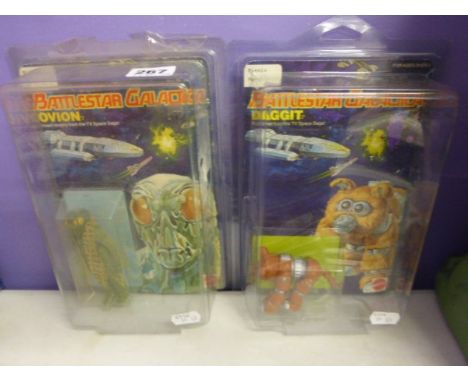 Two Carded Mattel Battlestar Galactica Figures in Collector Display Cases Including Daggit (Unpunched) and Orion