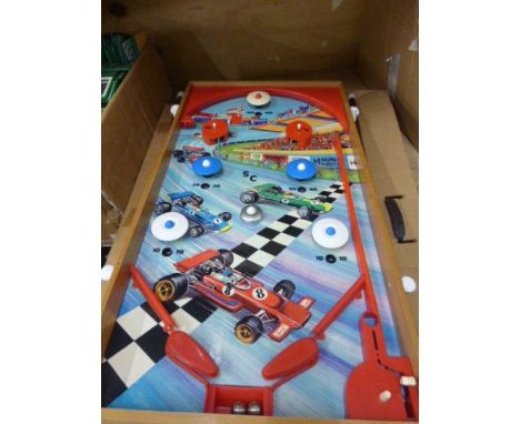 Boxed Italian Arco Falc Motor Racing Bagatelle Pinball Game on Legs