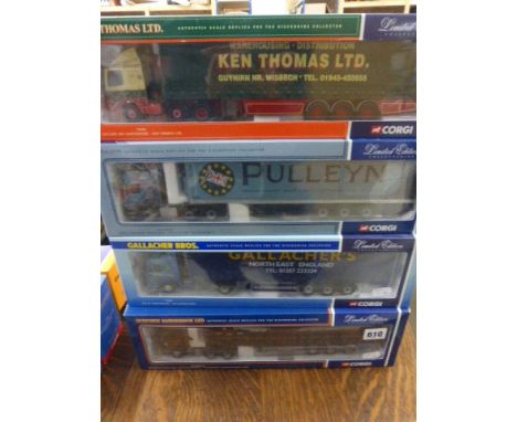 Four boxed Corgi Ltd edn 1:50 haulers including CC12005 Sanderson, 75803 Gallacher Bros, CC12005 Pulleyn and 75406 Ken Thomas