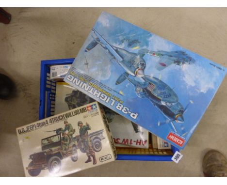 6 Boxed Plastic Kits Including Tarmiya M5A1 US Light Tank, US Jeep Willys MB and Italian AH-1W Super Cobra, Varying States of