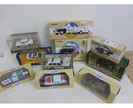 10 Boxed Corgi Die Cast Police Vehicles Including Vehicles From Corgi x 4, Public Service from Corgi, Classic Cars x 2 Etc